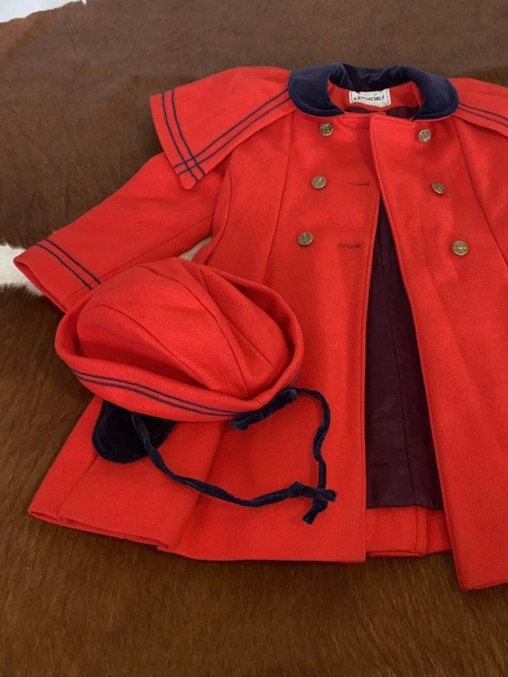 Vintage 1960's Rothschild Girl's Sailor Style Red Wool Coat Hat Size 5 MOD